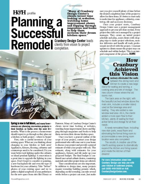 Kitchen and bath renovations featuring smart tech design trends by Cranbury Design Center, as seen in House & Home 2019.