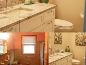 It’s hard to believe that this beautiful bathroom was once covered in green tile and pink walls ✨ #CranburyDesignCenter #FindYourInnerDesigner
