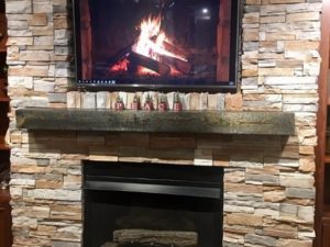 Weather is cold in Hightstown but we’re staying warm in #downtownhightstown #designnj #beginningtolookalotlikechristmas #stonestackedfireplace #holidayfireplace #njkitchenrenovations