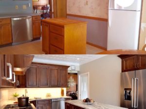 “Before” pic on top, and our client’s newly renovated kitchen below it! An incredible design transformation! #designnj #njkitchen #njkitchenremodel #walnutcabinets #leatheredgranite #stainlessappliances #frenchdoorrefrigerator #chevronpatterns #kitchenbeforeandafter