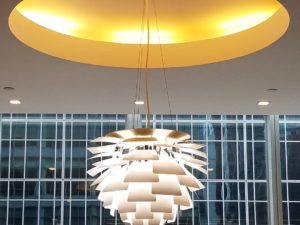 Great light fixture in a client’s corporate workspace! #interiordesign
 #chandelierlighting #corporateworkspaces #designnj #modernlighting