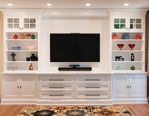 Our client's new wall unit is football 🏈 season ready! #designnj #customwallunit #njrenovation #custombuiltins #footballtime #newjerseyremodelingcontractors #customcabinets #newjerseykitchenandbath #njdesign