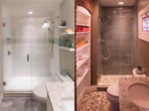 Two main baths for 2 different clients..what’s your style? Left or right?? #designnj #njbathrooms #njbathdesign #bathroomremodel