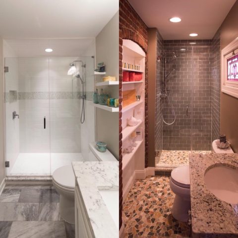 Two main baths for 2 different clients..what's your style? Left or right?? #designnj #njbathrooms #njbathdesign #bathroomremodel
