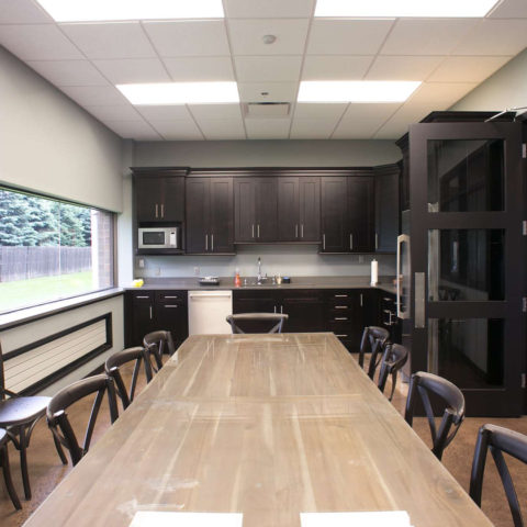 Swipe 👉🏼to see our client's employee break room kitchen transformation! #designnj #njkitchendesign #njworkspaces #kitchenbeforeandafter