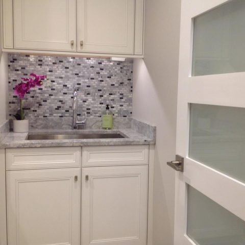 This client's laundry room sink is functional and beautiful! #designnj #laundryroom #gardensink #laundryroomreno