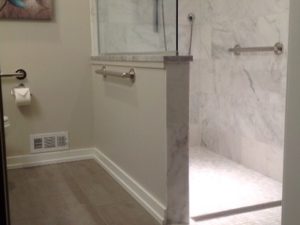 Curbless shower solution for our client’s new bathroom. #newjerseykitchenandbath #designnj #aginginplace #njbathrooms #bathremodel #curblessshower #kitchenandbathdesigncenter #modernbathrooms