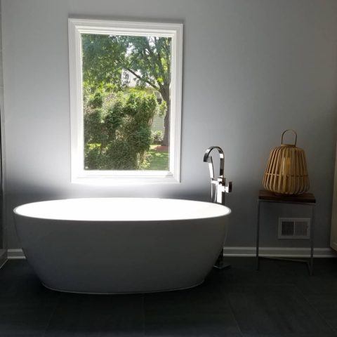 Sun shining in our client's new free standing master bath tub! 
#freestandingtubfiller 
#freestandingtub
#fleurcotub
#eggtub 
#newjerseybathrenovation 
#newportbrass
#designnj
#kitchenandbathdesign