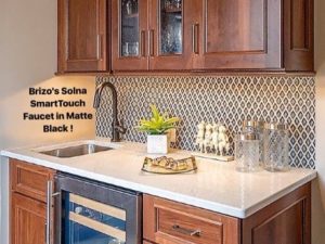Love our client’s newly renovated bar area with mosaic backsplash tile and @brizofaucet #DiscoverDFC #faucetswapsweepstakes #freedfcfaucet #designnj #newjerseykitchensdesign #bararea