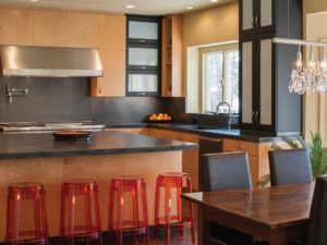 Our client’s kitchen still looking great after all these years! 
#designnj #birdseyemaple #modernkitchendesign #newjerseykitchensdesign #contemporarybarstools #concretecountertops #twotonedkitchen