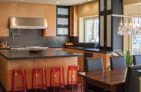Our client's kitchen still looking great after all these years! 
#designnj #birdseyemaple #modernkitchendesign #newjerseykitchensdesign #contemporarybarstools #concretecountertops #twotonedkitchen