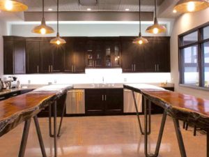 Double live edged Islands in our client’s corporate office tasting room! #designnj #liveedgetable #liveedgeisland #newjerseykitchendesign #njkitchenandbathshowroom #njkitchenandbath #industrialkitchendesign