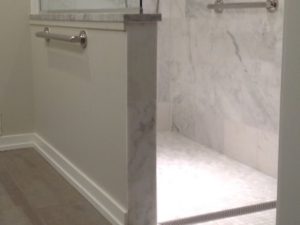 Curbless showers 2 ways! Ready to remodel your bathroom for a “staying in place” design? #bathroomdesign #universaldesign #stayinginplace #aginginplace #njbathrooms #njbathroomdesign
