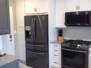 Another view of our client’s newly renovated kitchen.  #samsung black stainless appliances add a nice touch!  #njkitchens #blackstainlessappliances #designnj #frenchdoorrefrigerator #kitchenandbathshowroom #njkitchendesigner