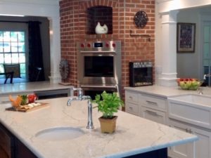 We worked with the existing brick wall as part of the newly designed kitchen! #designnj #newjerseydesign #kitchenandbathshowroom #njdesigner #njkitchens #brickaccentwall