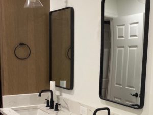 We love the vanity lights in our client’s newly renovated bathroom! #bathroomremodel #njbathrooms #newjerseylife #newjerseybathroomrenovation #vanitymirror #designideas #vanitylights #designnj