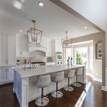 Monday morning view of our client’s beautiful kitchen!#kitchendesign #mondaymotivation #designnj #newjerseykitchendesign #kitchenislanddesign #mondaymood #whitecabinets #islandseating #kitchenremodel